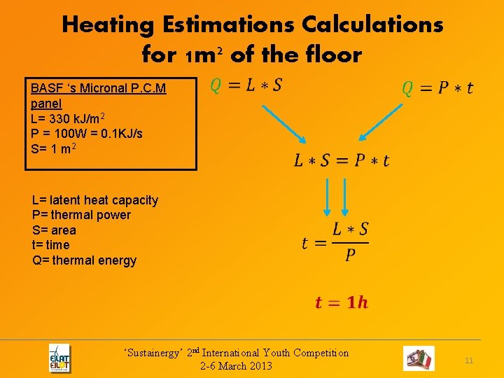 Heating Estimations Calculations for 1 m 2 of the floor BASF ‘s Micronal P. Heating Estimations Calculations for 1 m 2 of the floor BASF ‘s Micronal P.
