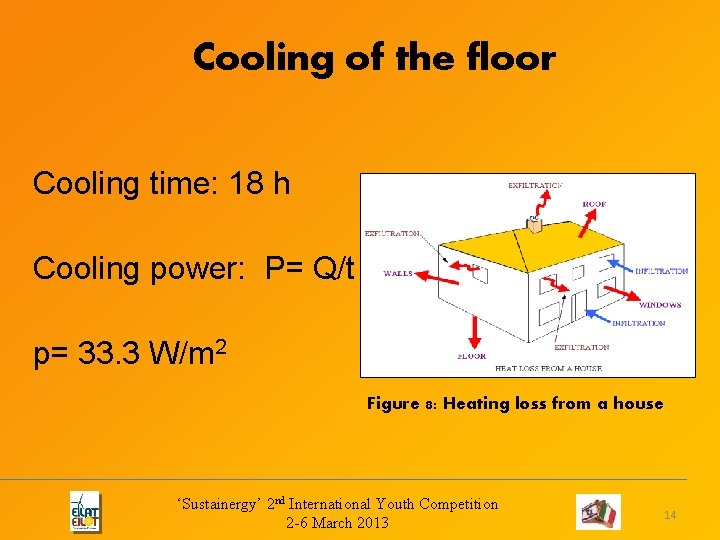 Cooling of the floor Cooling time: 18 h Cooling power: P= Q/t p= 33. Cooling of the floor Cooling time: 18 h Cooling power: P= Q/t p= 33.