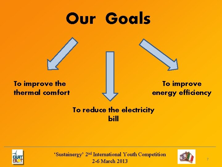 Our Goals To improve thermal comfort To improve energy efficiency To reduce the electricity Our Goals To improve thermal comfort To improve energy efficiency To reduce the electricity