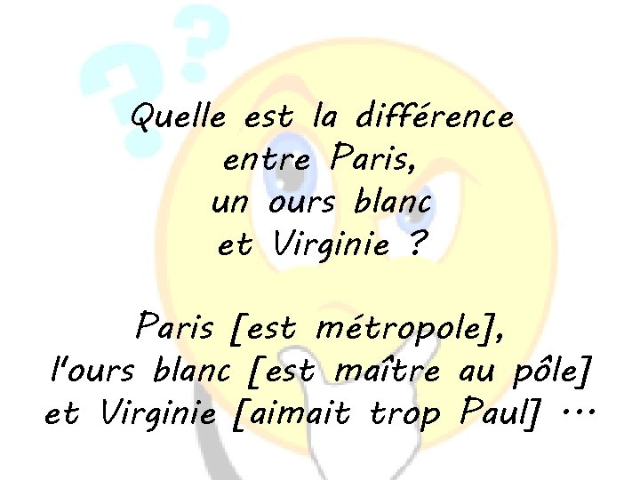 Quelle est la différence entre Paris, un ours blanc et Virginie ? Paris [est