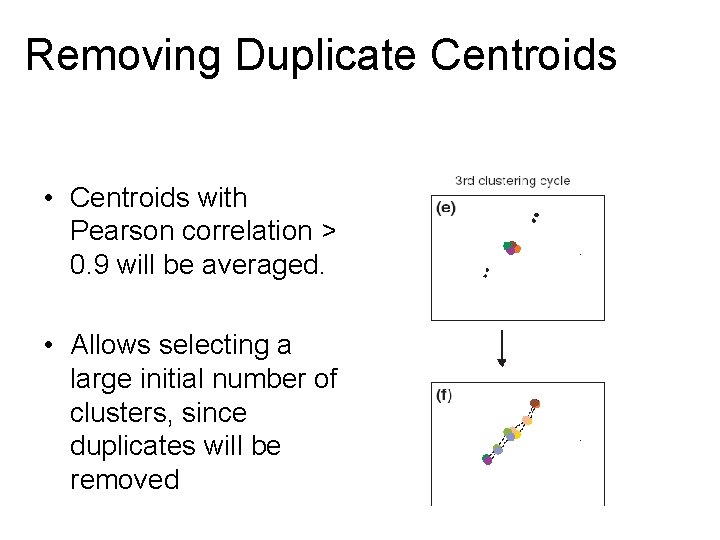 Removing Duplicate Centroids • Centroids with Pearson correlation > 0. 9 will be averaged.