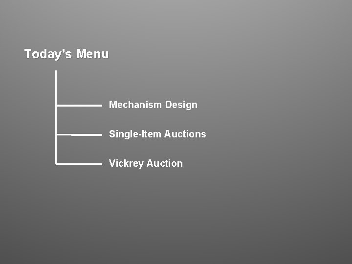 Today’s Menu Mechanism Design Single-Item Auctions Vickrey Auction 