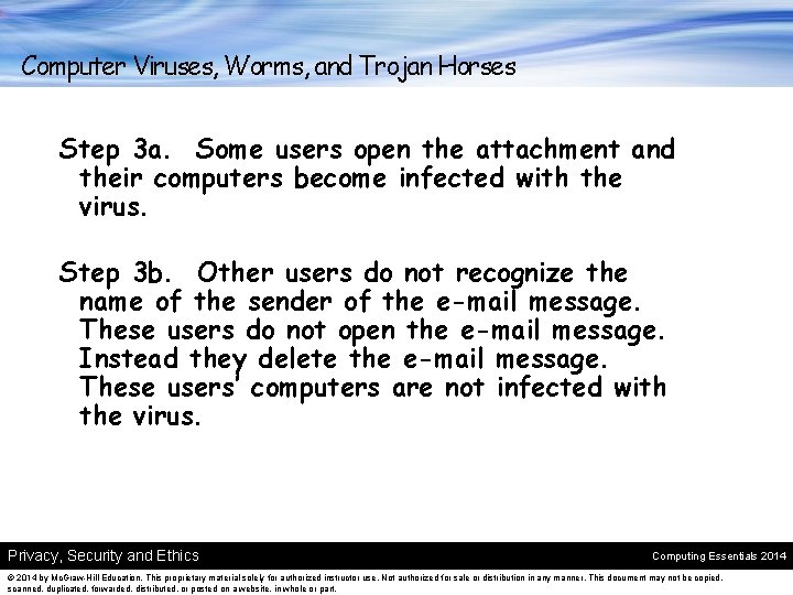 Computer Viruses, Worms, and Trojan Horses Step 3 a. Some users open the attachment