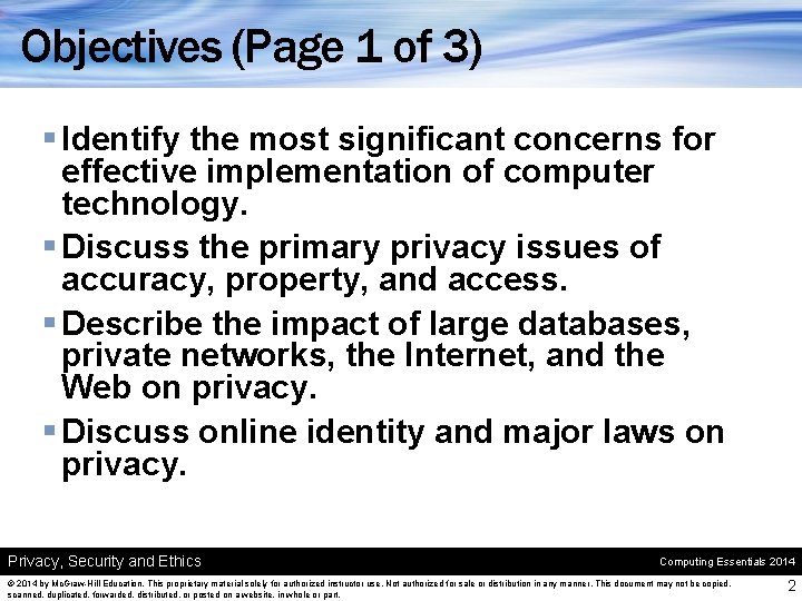 Objectives (Page 1 of 3) § Identify the most significant concerns for effective implementation