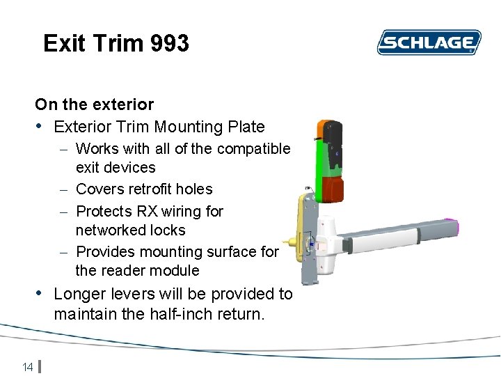 Exit Trim 993 On the exterior • Exterior Trim Mounting Plate – Works with