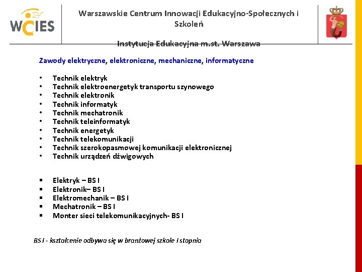 Warszawskie Centrum Innowacji Edukacyjno-Społecznych i Szkoleń Instytucja Edukacyjna m. st. Warszawa Zawody elektryczne, elektroniczne, Warszawskie Centrum Innowacji Edukacyjno-Społecznych i Szkoleń Instytucja Edukacyjna m. st. Warszawa Zawody elektryczne, elektroniczne,