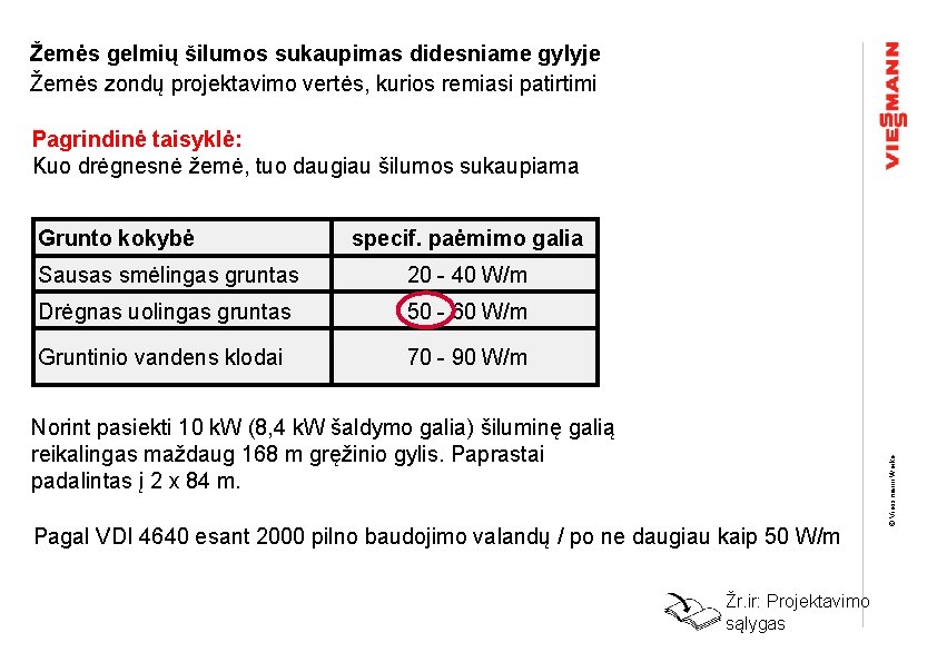 Žemės gelmių šilumos sukaupimas didesniame gylyje Žemės zondų projektavimo vertės, kurios remiasi patirtimi Pagrindinė