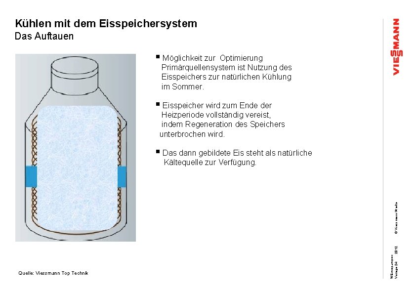 Kühlen mit dem Eisspeichersystem Das Auftauen § Möglichkeit zur Optimierung Primärquellensystem ist Nutzung des Kühlen mit dem Eisspeichersystem Das Auftauen § Möglichkeit zur Optimierung Primärquellensystem ist Nutzung des