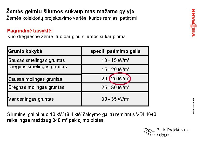 Žemės gelmių šilumos sukaupimas mažame gylyje Žemės kolektorių projektavimo vertės, kurios remiasi patirtimi Pagrindinė