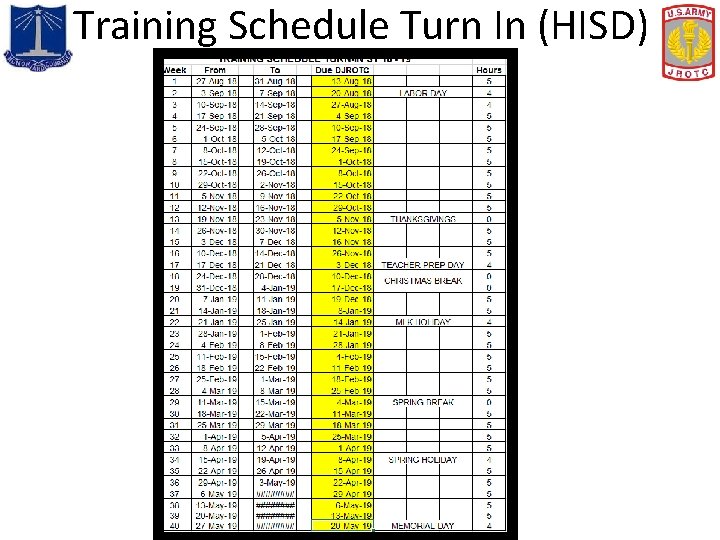 Training Schedule Turn In (HISD) 