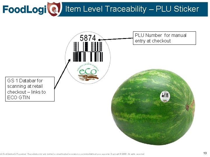 Item Level Traceability – PLU Sticker PLU Number for manual entry at checkout GS