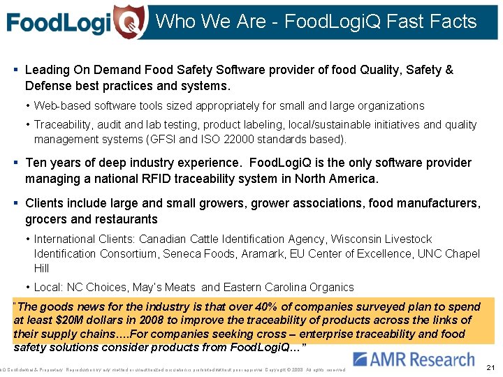 Who We Are - Food. Logi. Q Fast Facts § Leading On Demand Food