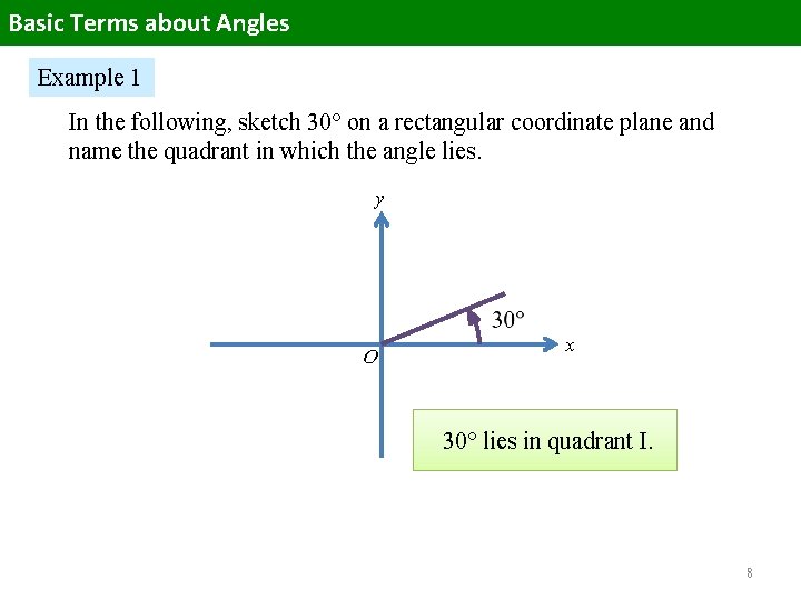 Basic Terms about Angles Example 1 In the following, sketch 30 on a rectangular Basic Terms about Angles Example 1 In the following, sketch 30 on a rectangular