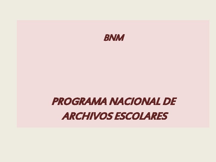 BNM PROGRAMA NACIONAL DE ARCHIVOS ESCOLARES 