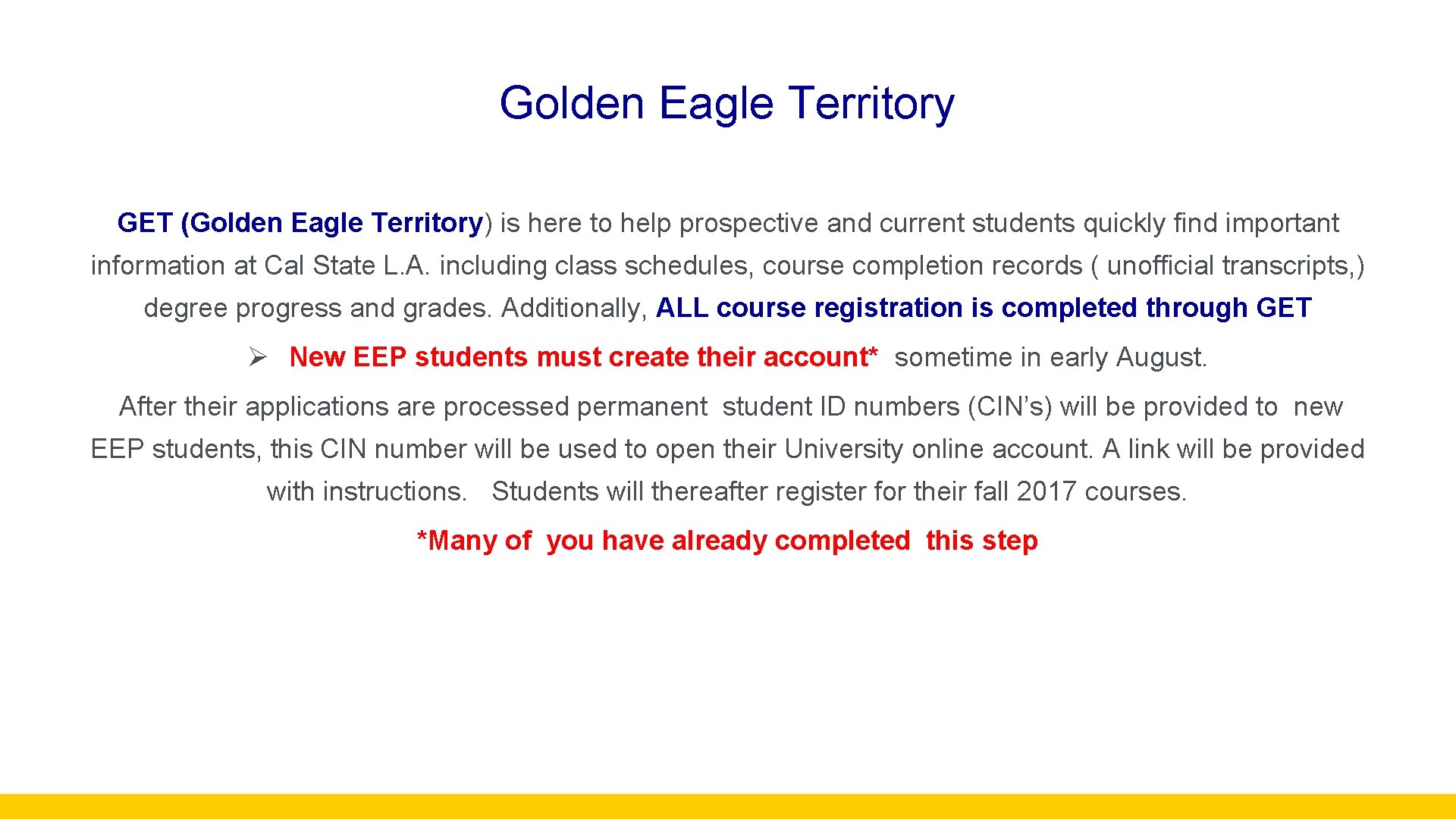 Golden Eagle Territory GET (Golden Eagle Territory) is here to help prospective and current