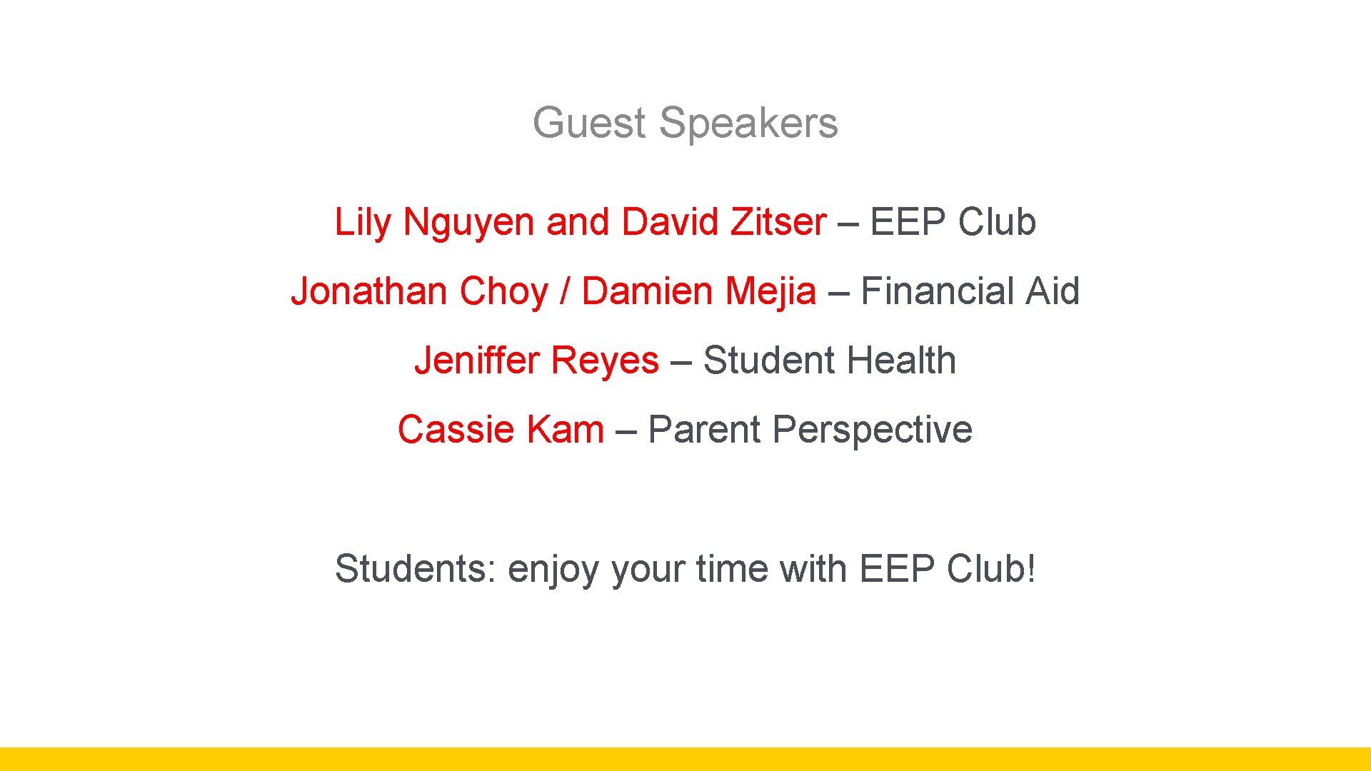 Guest Speakers Lily Nguyen and David Zitser – EEP Club Jonathan Choy / Damien
