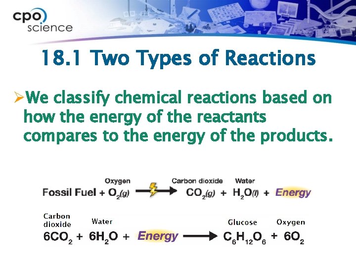 18. 1 Two Types of Reactions ØWe classify chemical reactions based on how the