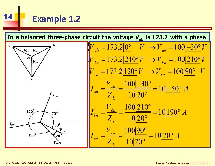 14 Example 1. 2 In a balanced three-phase circuit the voltage Vab is 173.