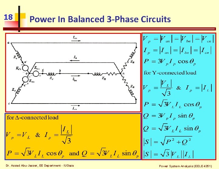 18 Power In Balanced 3 -Phase Circuits Dr. Assad Abu-Jasser, EE Department - IUGaza