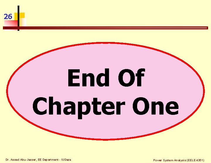 26 End Of Chapter One Dr. Assad Abu-Jasser, EE Department - IUGaza Power System