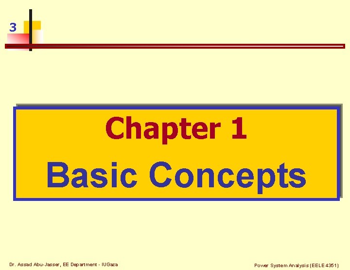 3 Chapter 1 Basic Concepts Dr. Assad Abu-Jasser, EE Department - IUGaza Power System