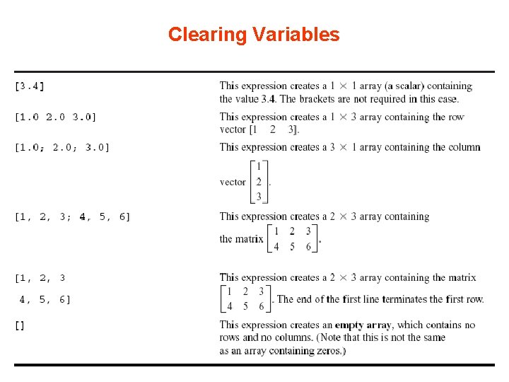 Clearing Variables Clearing Variables
