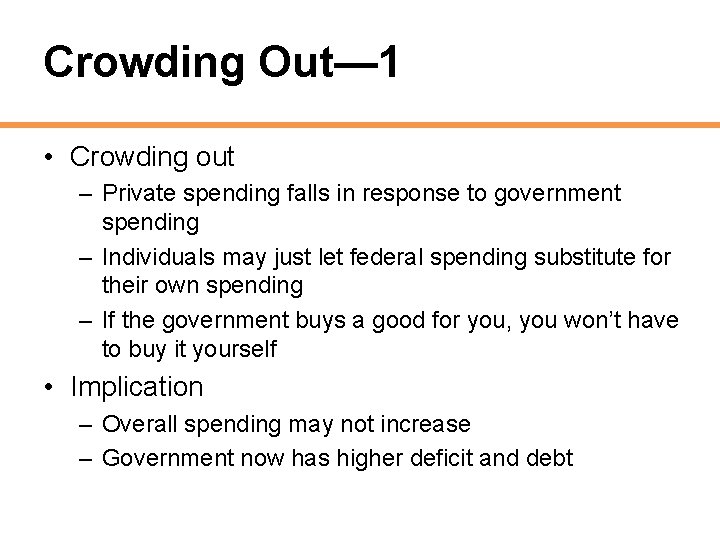 Crowding Out— 1 • Crowding out – Private spending falls in response to government