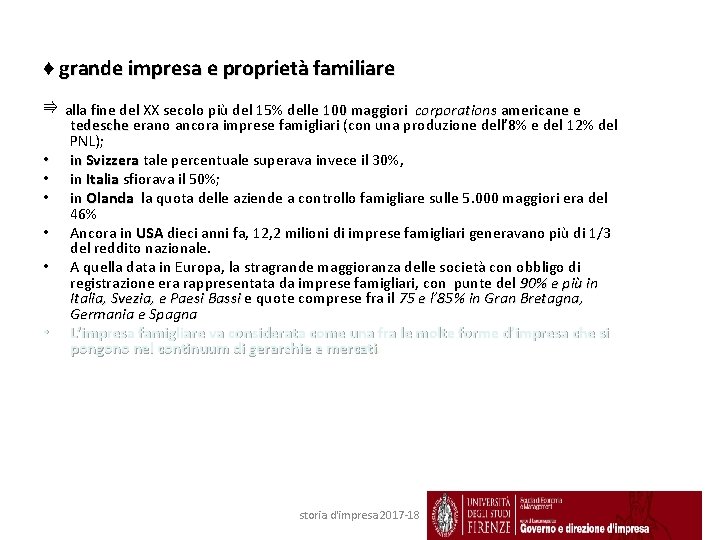 ♦ grande impresa e proprietà familiare ⇛ • • • alla fine del XX