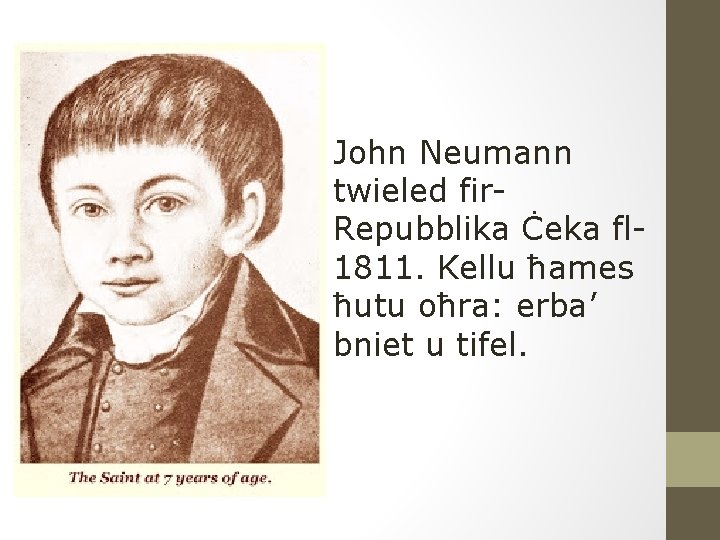 John Neumann twieled fir. Repubblika Ċeka fl 1811. Kellu ħames ħutu oħra: erba’ bniet