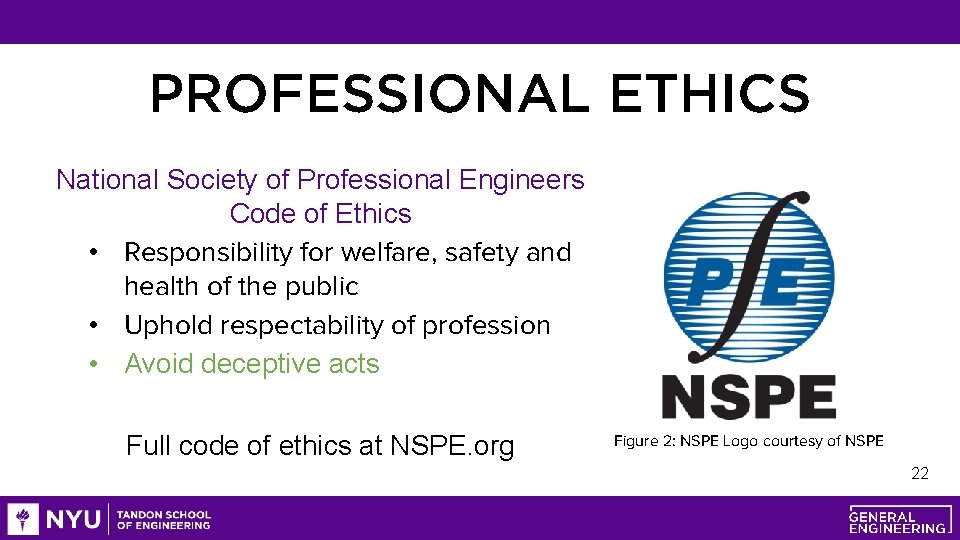 PROFESSIONAL ETHICS National Society of Professional Engineers Code of Ethics • Responsibility for welfare,