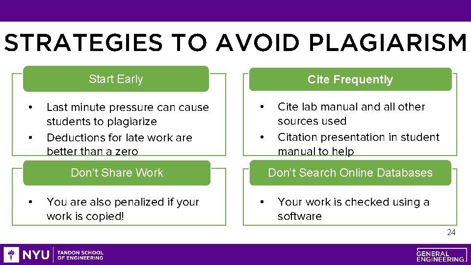 STRATEGIES TO AVOID PLAGIARISM Start Early • • Last minute pressure can cause students