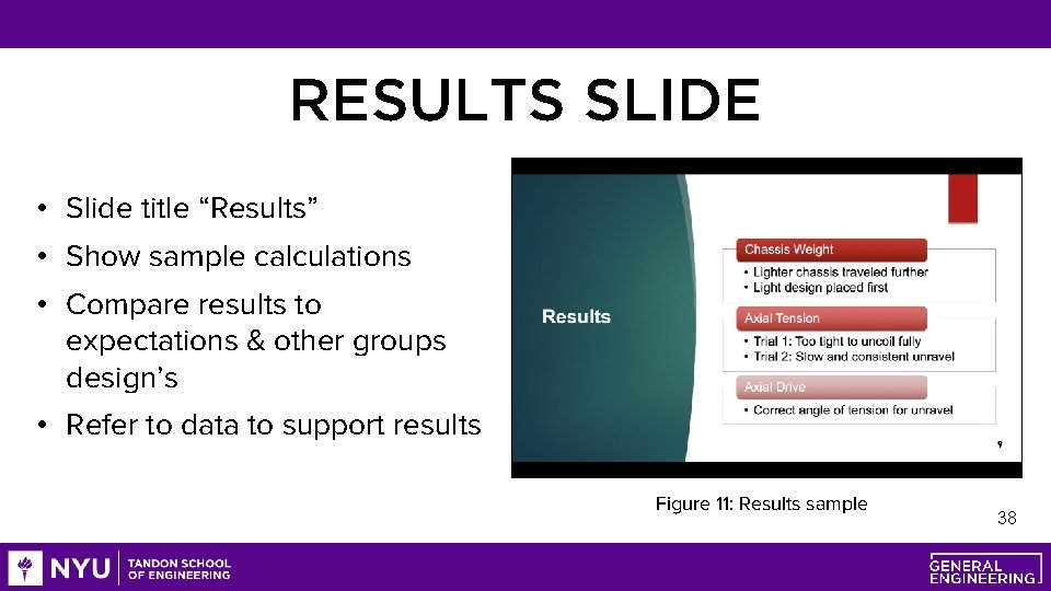RESULTS SLIDE • Slide title “Results” • Show sample calculations • Compare results to