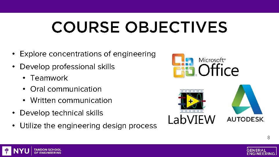 COURSE OBJECTIVES • Explore concentrations of engineering • Develop professional skills • Teamwork •