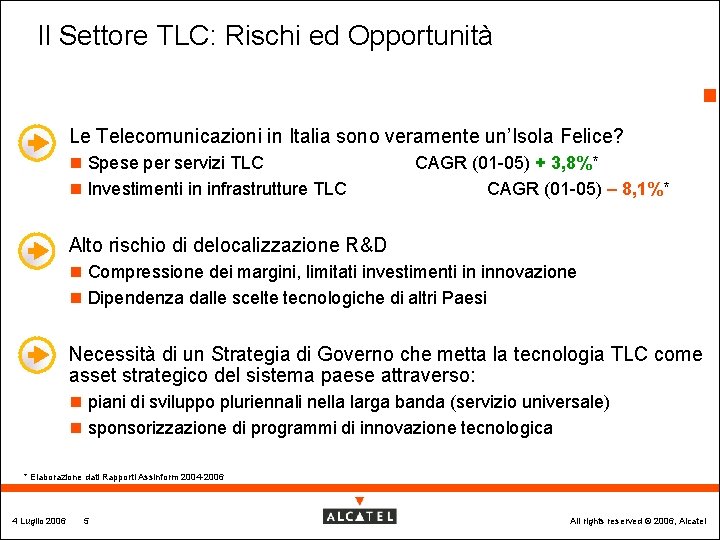 Il Settore TLC: Rischi ed Opportunità 5 Le Telecomunicazioni in Italia sono veramente un’Isola