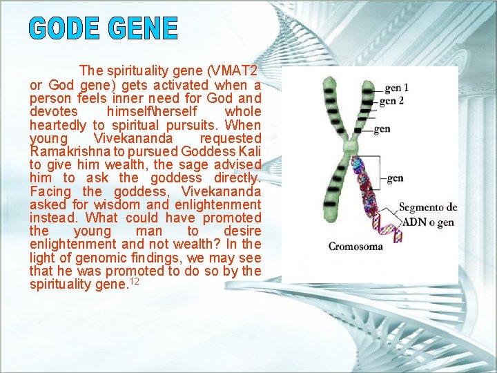 The spirituality gene (VMAT 2 or God gene) gets activated when a person feels
