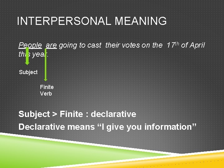 INTERPERSONAL MEANING People are going to cast their votes on the 17 th of