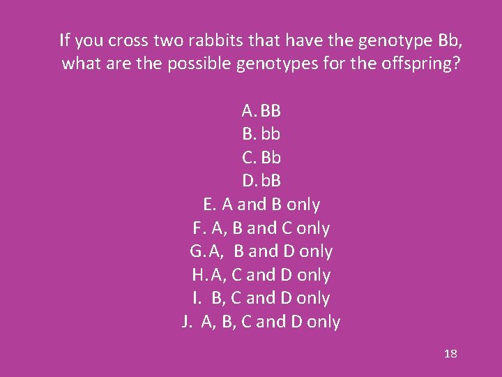 If you cross two rabbits that have the genotype Bb, what are the possible