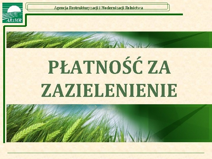 Agencja Restrukturyzacji i Modernizacji Rolnictwa PŁATNOŚĆ ZA ZAZIELENIENIE 