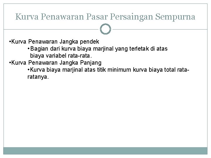 Kurva Penawaran Pasar Persaingan Sempurna • Kurva Penawaran Jangka pendek • Bagian dari kurva