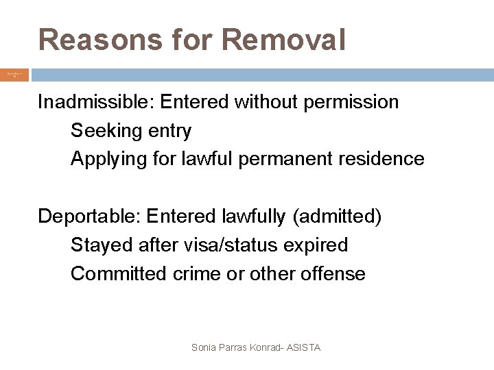 Reasons for Removal Power. Point 13 Inadmissible: Entered without permission Seeking entry Applying for