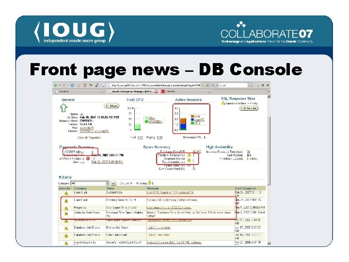 Front page news – DB Console 