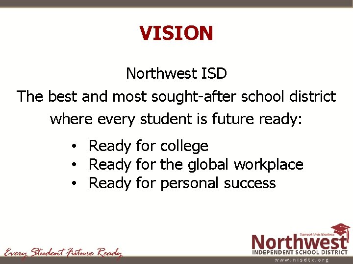 VISION Northwest ISD The best and most sought-after school district where every student is