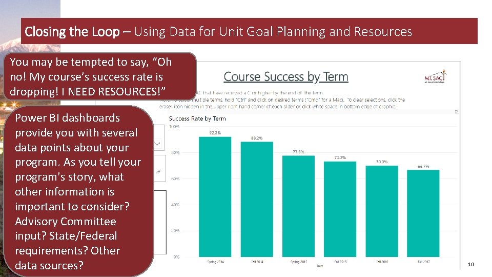 Closing the Loop – Using Data for Unit Goal Planning and Resources You may