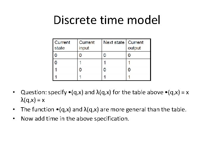 Discrete time model • Question: specify • (q, x) and λ(q, x) for the