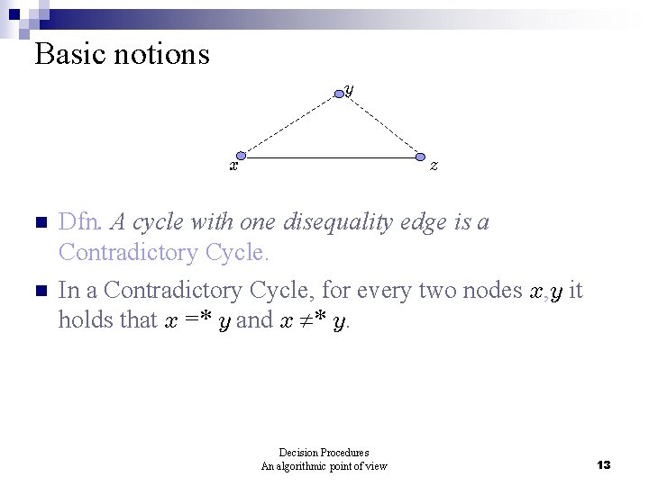 Basic notions y x n n z Dfn. A cycle with one disequality edge