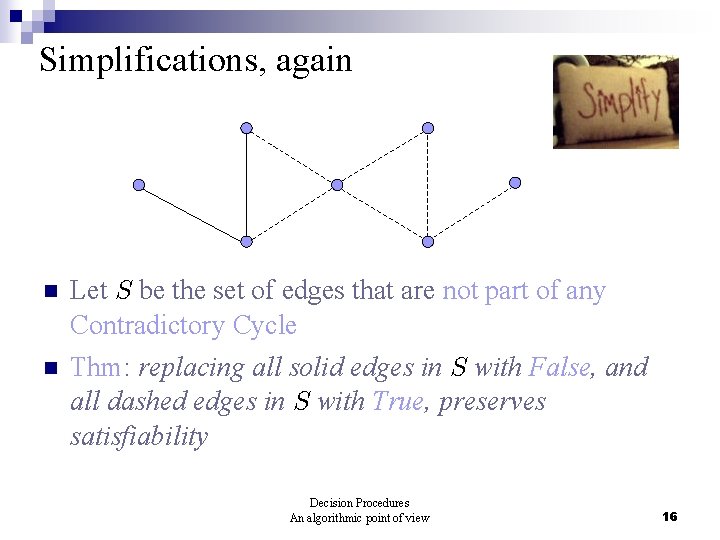 Simplifications, again n n Let S be the set of edges that are not