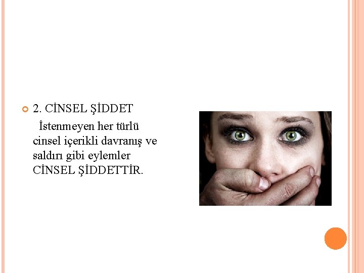  2. CİNSEL ŞİDDET İstenmeyen her türlü cinsel içerikli davranış ve saldırı gibi eylemler