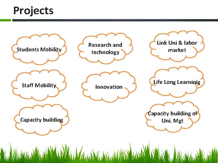 Projects Students Mobility Staff Mobility Capacity building Research and technology Innovation Link Uni &