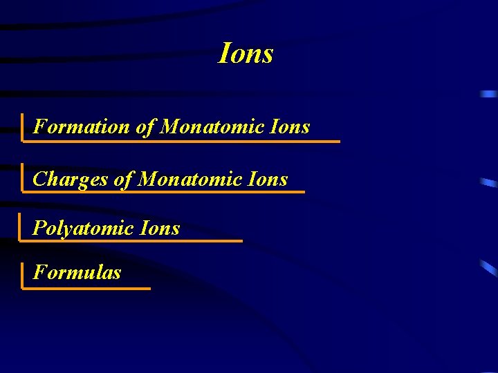 Ions Formation of Monatomic Ions Charges of Monatomic Ions Polyatomic Ions Formulas 
