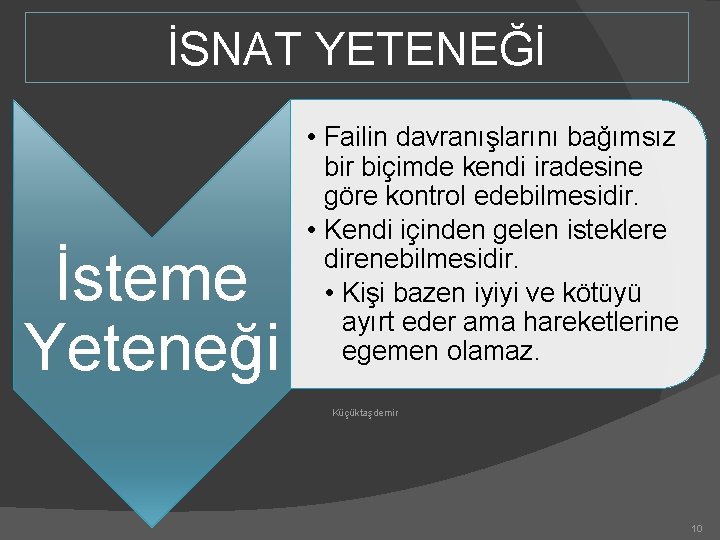 İSNAT YETENEĞİ İsteme Yeteneği • Failin davranışlarını bağımsız bir biçimde kendi iradesine göre kontrol